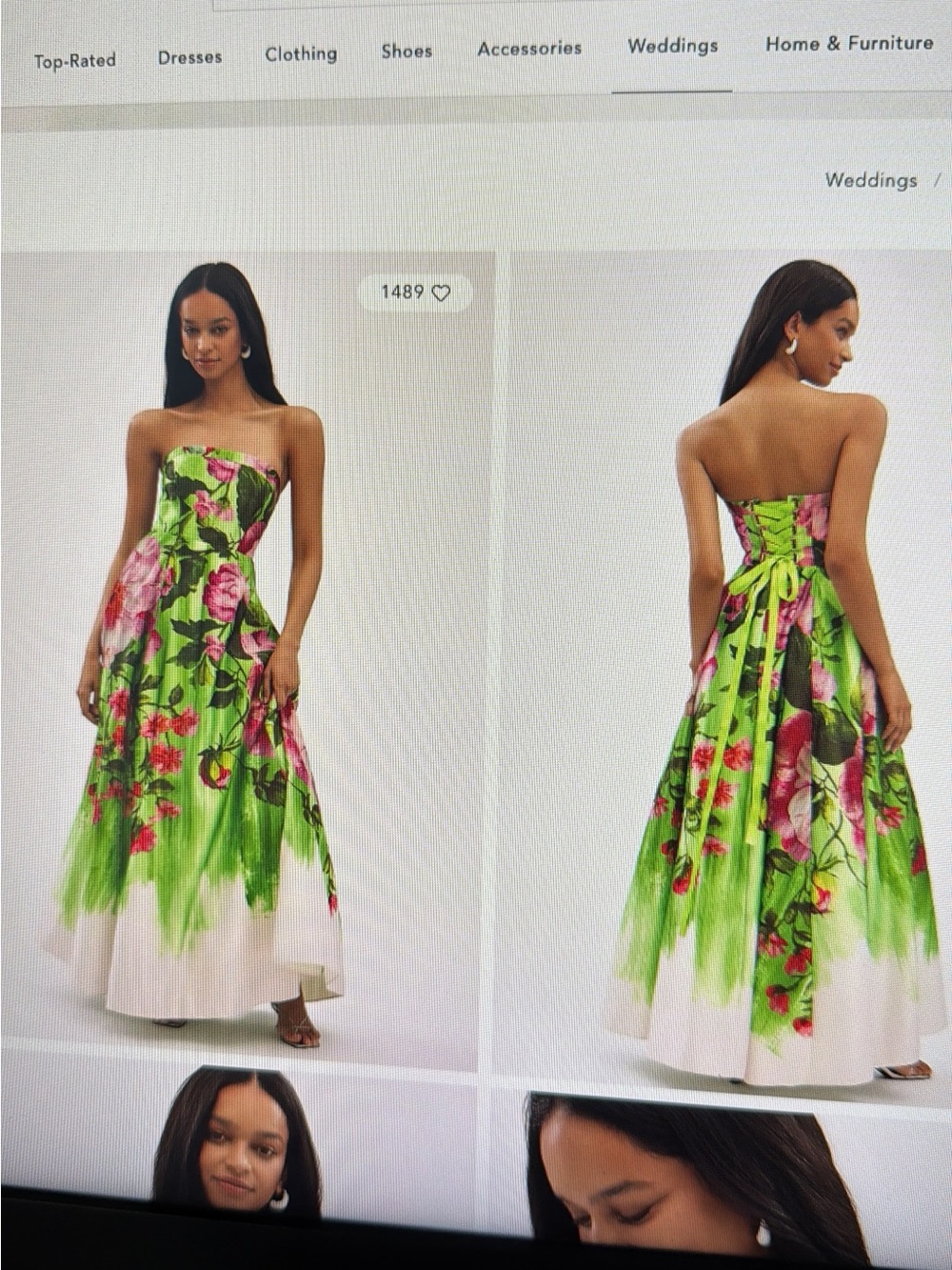 Anthropologie Strapless Green Floral Ball Gown - Picture 2 of 3
